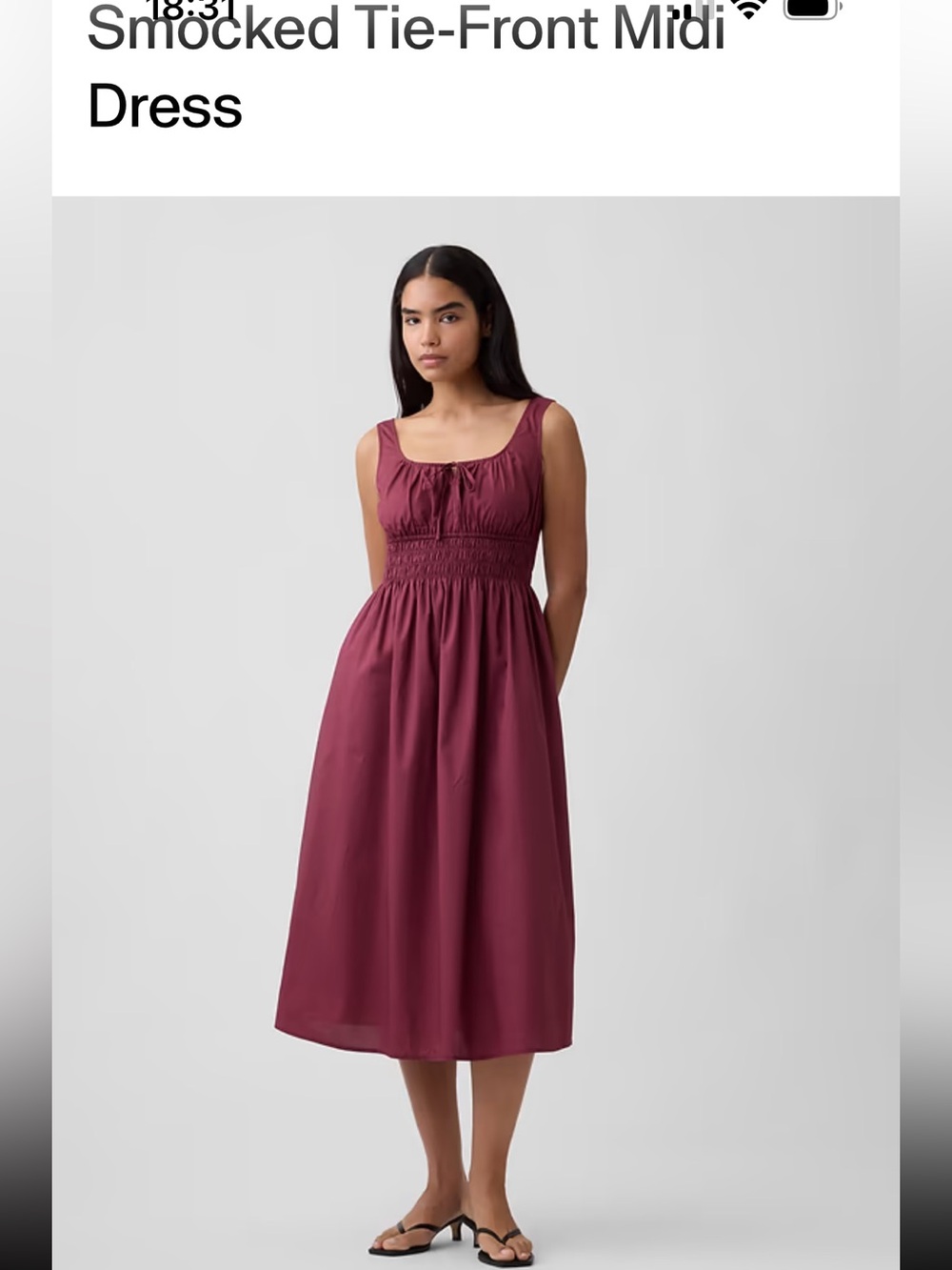 GAP Smocked Tie-Front Midi Dress in Black